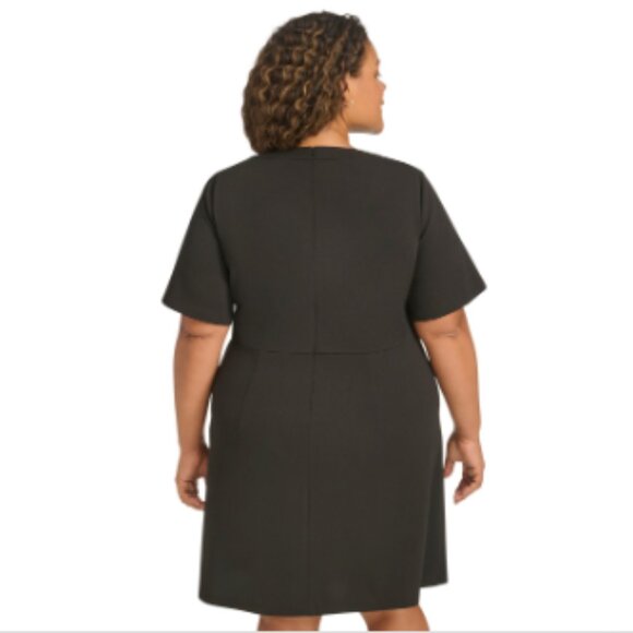 Tommy Hilfiger Plus Size Split-Neck Beaded-Pocket Dress - Black - Picture 2 of 4